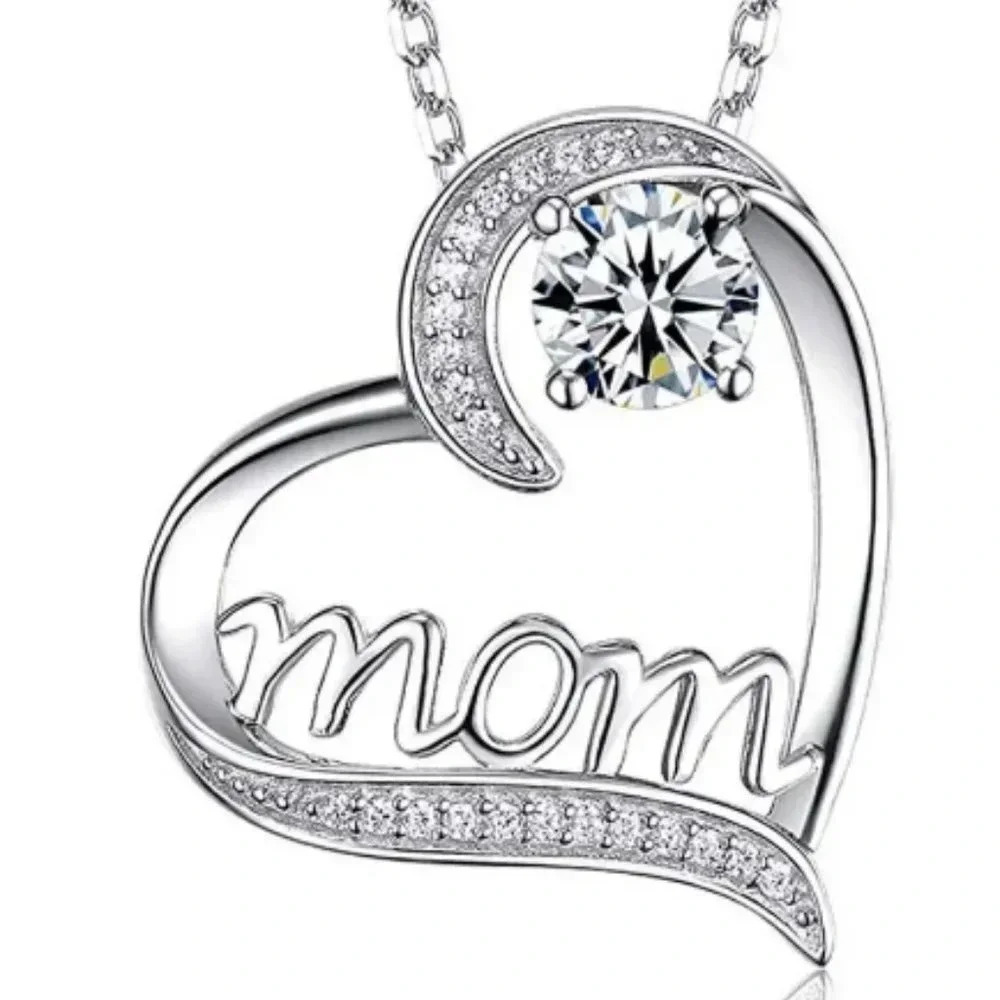 New silver toned Mom heart necklace